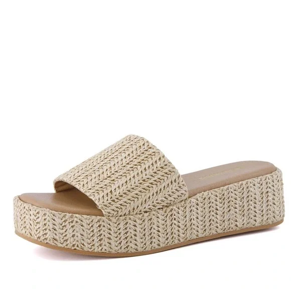 Cushionaire Kudos Platform Wedge Sandals Women Natural Espadrille Comfort Sz 8M - Picture 10 of 16